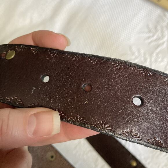 FOSSIL Brown Leather Belt Embossed Studded Southwest western boho Women's Medium - Picture 14 of 15